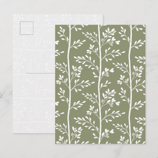 Carte Postale Silhouette de fleur de stripe vert olive minimal (Devant / Derrière)