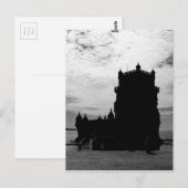 Carte Postale Silhouette de la tour du Belem Blanc Noir | Torre (Devant / Derrière)