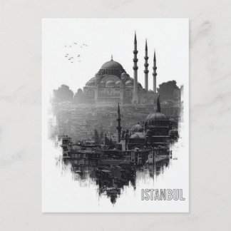 Carte Postale Silhouette de la ville d'Istanbul noir et blanc