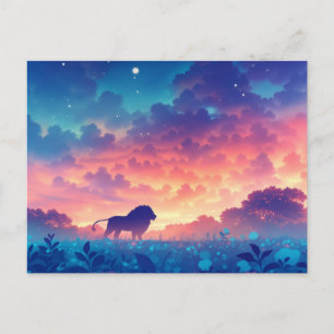 Carte Postale Silhouette de Lion au Coucher de Soleil Forêt Indi