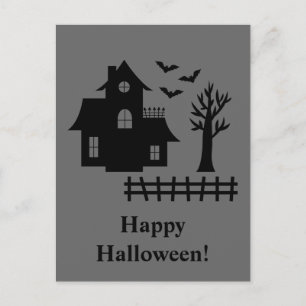 Carte Postale Silhouette de maison hantée avec chauves-souris gr