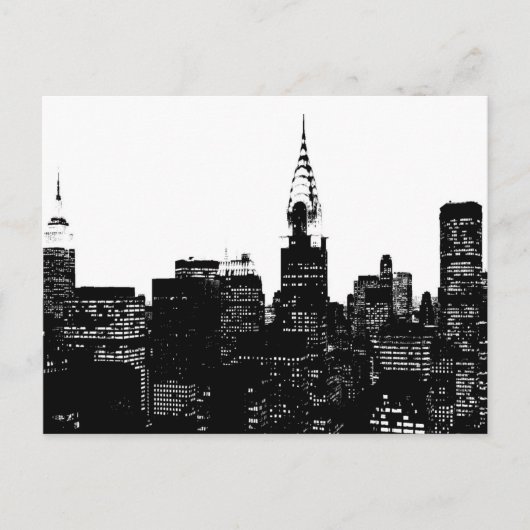 Carte Postale Silhouette de New York noir et blanc (Devant)
