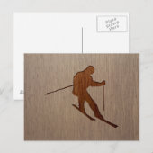 Carte Postale Silhouette de ski gravée sur la conception du bois (Devant / Derrière)