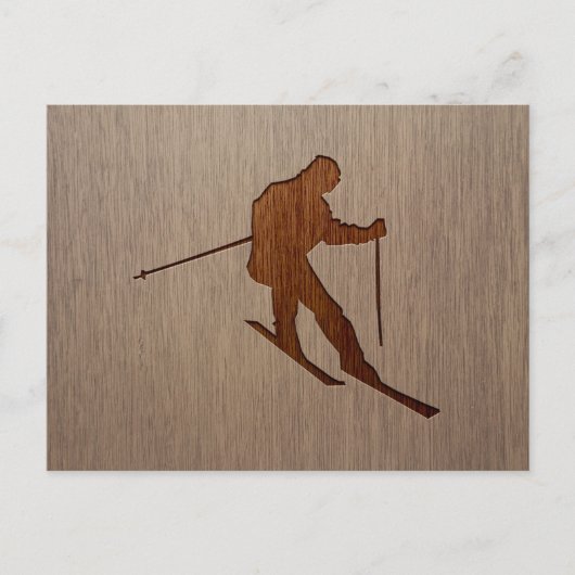 Carte Postale Silhouette de ski gravée sur la conception du bois (Devant)