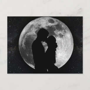Carte Postale Silhouette des amoureux en pleine lune la nuit
