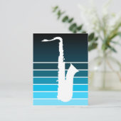 Carte Postale silhouette du saxophone : fond bleu (Debout devant)