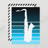 Carte Postale silhouette du saxophone : fond bleu (Devant / Derrière)