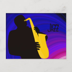 Carte Postale Silhouette d'un joueur de jazz, bleu & violet