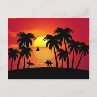 Carte Postale Silhouette d'une île tropicale au coucher du solei