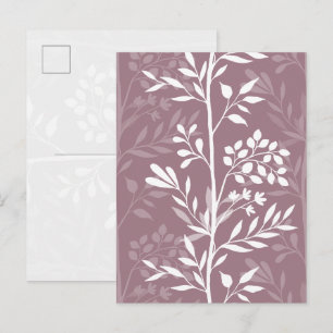 Carte Postale Silhouette Florale Élégante Rose Mauve Minimaliste