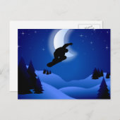 Carte postale Silhouette Nuit Snowboard Mountain (Devant / Derrière)