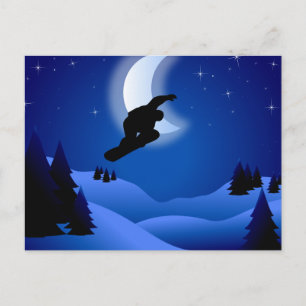 Carte postale Silhouette Nuit Snowboard Mountain