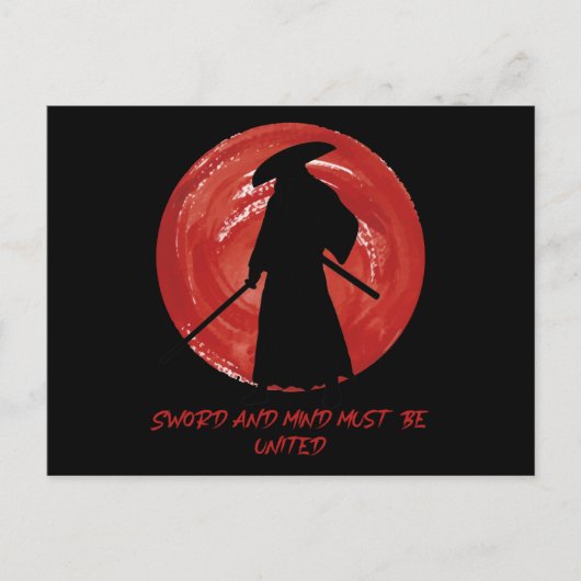 Carte Postale Silhouette rétro Samurai - Citation de Samurai Min (Devant)