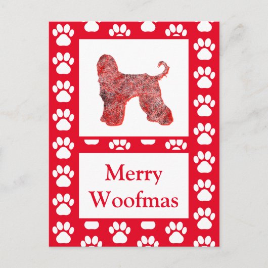 Carte Postale Silhouette Rouge Chien à col afghan Joyeux Noël (Devant)
