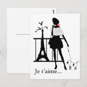 Carte Postale Silhouette rouge et noire femme rétro (Devant / Derrière)