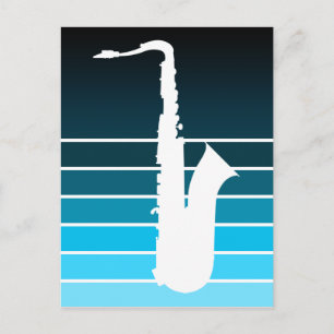 Carte Postale silhouette saxophone : fondu bleu