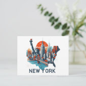 Carte Postale Silhouette Skyline Retro New York (Debout devant)