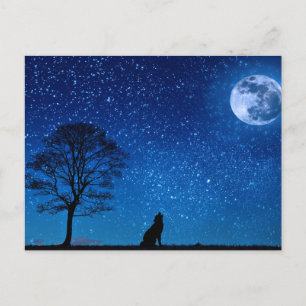 Carte Postale Silhouette Wolf hurlant Dans La Lune