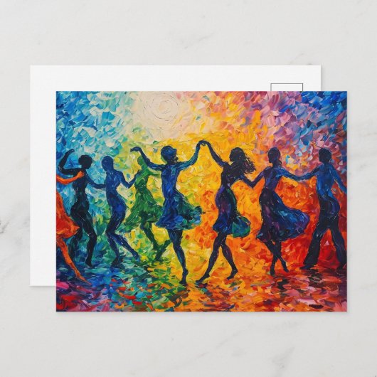 Carte Postale Silhouettes colorées dansant (Devant / Derrière)