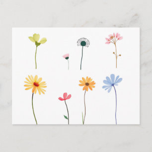 Carte Postale Silhouettes de fleurs aquarelles minimalistes