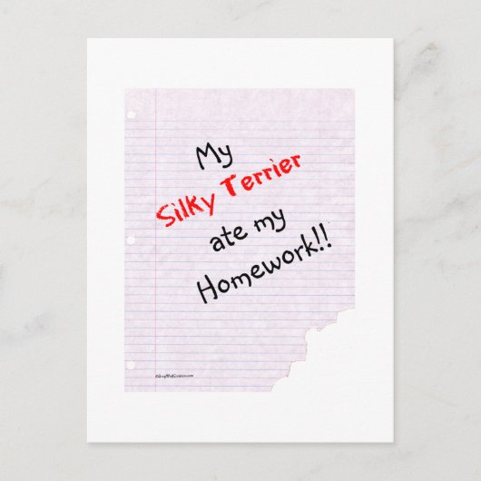 Carte Postale Silky Terrier Ate mes devoirs (Devant)