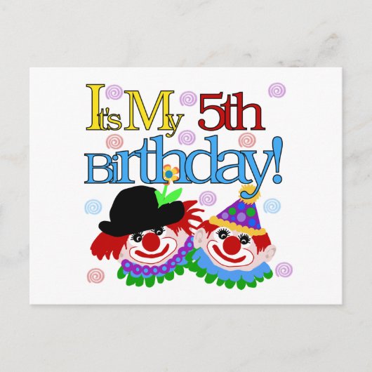 Carte Postale Silly Clowns 5th Birthday Tshirts et cadeaux (Devant)