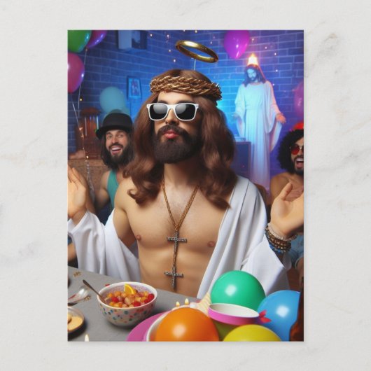 Carte Postale Silly Funny AI généré art Joyeux anniversaire Jésu (Devant)