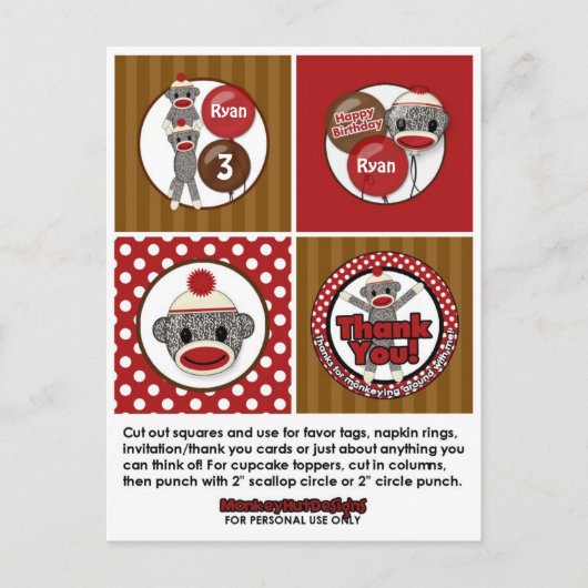 Carte Postale Silly SOCK MONKEY Birthday Cupcake Topper SMR. (Devant)