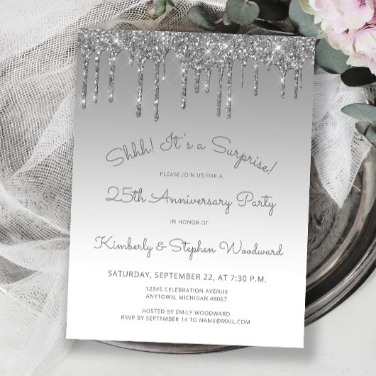 Carte Postale Silver 25th Anniversary Surprise Party
