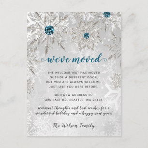 Carte Postale Silver Aqua Snowflakes Holiday Moving Faire-part