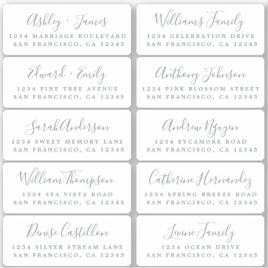 Carte postale Silver Calligraphy Étiquettes de adr (Devant)