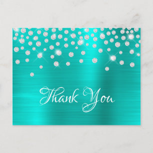 Carte Postale Silver Diamond Confetti Turquoise Satin Ombre Foil