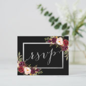 Carte Postale Silver Foil Bourgogne Floral Black Wedding RSVP (Debout devant)