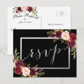 Carte Postale Silver Foil Bourgogne Floral Black Wedding RSVP (Devant / Derrière)
