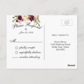 Carte Postale Silver Foil Bourgogne Floral Black Wedding RSVP (Dos)