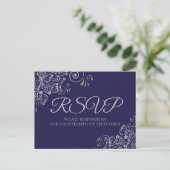 Carte Postale Silver Frills Elegant Marine Blue Wedding RSVP (Debout devant)