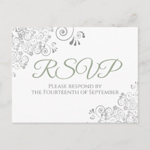 Carte Postale Silver Frills Simple Chic Sage Vert Mariage RSVP