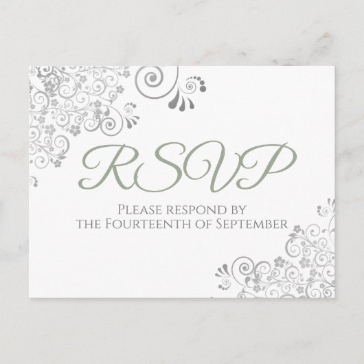 Carte Postale Silver Frills Simple Chic Sage Vert Mariage RSVP (Devant)