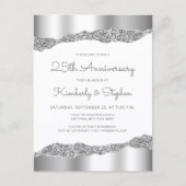 Carte Postale Silver Glitter Foil Edge 25th Anniversary Invite (Devant)
