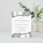 Carte Postale Silver Glitter Foil Edge 25th Anniversary Invite (Debout devant)