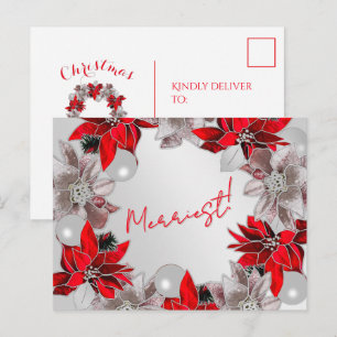 Carte postale Silver & Rouge Poinsettia