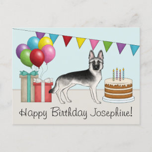 Carte Postale Silver Sable Allemand Berger Chien Joyeux Annivers