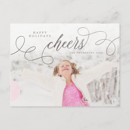 Carte Postale Silver Script Happy Holidays Photo personnalisée (Devant)