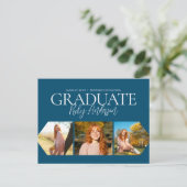 Carte Postale Simple 3 Photo Blue Graduation Faire-part (Debout devant)