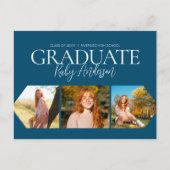 Carte Postale Simple 3 Photo Blue Graduation Faire-part (Devant)