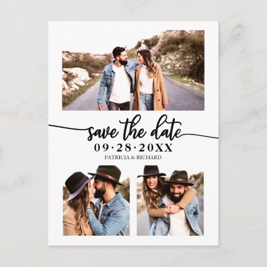 Carte Postale Simple 3 Photo Collage Mariage Enregistrer La Date (Devant)