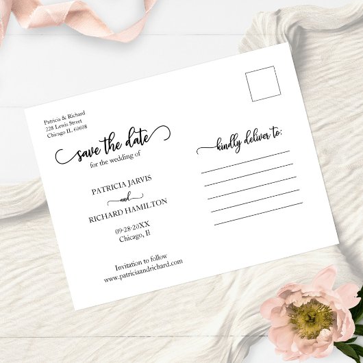 Carte Postale Simple 3 Photo Collage Mariage Enregistrer La Date