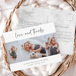 Carte Postale Simple 3 Photo Love et Merci Baby Merci<br><div class="desc">Simple 3 Photo Love et Merci Baby Merci Postcard. Cliquez sur le bouton Modifier pour customiser facilement ce modèle de remerciement avec vos propres détails et photos.</div>