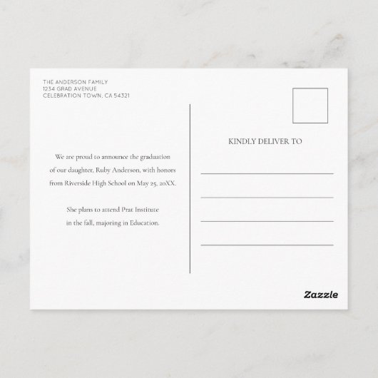 Carte Postale Simple 3 Photo White Graduation Faire-part (Dos)