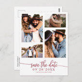 Carte Postale Simple 4 Photo Collage Mariage Enregistrer La Date (Devant / Derrière)
